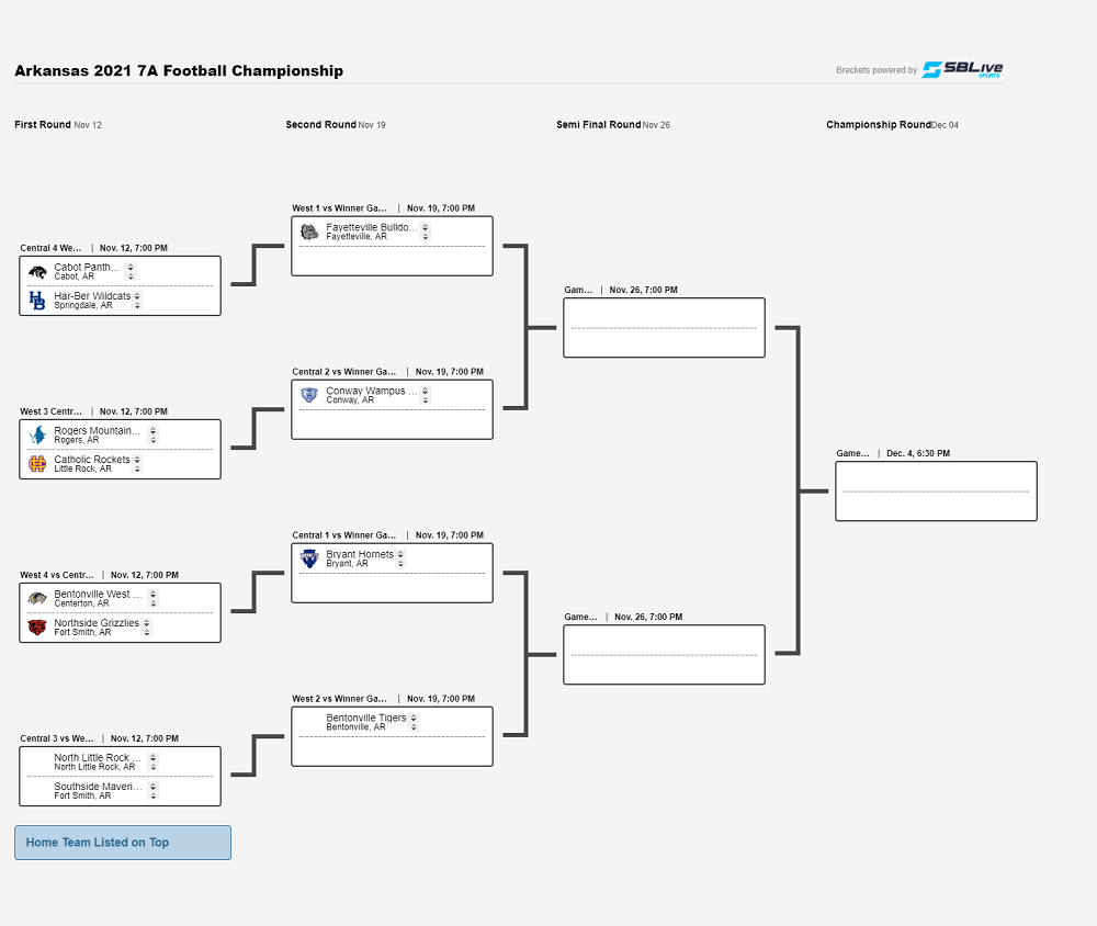 2022 high school football playoff brackets, with first-round times