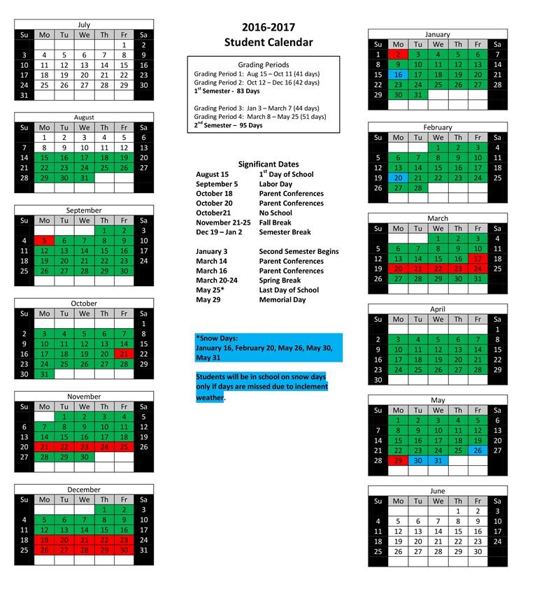 20162017 Student & Faculty Calendars Released